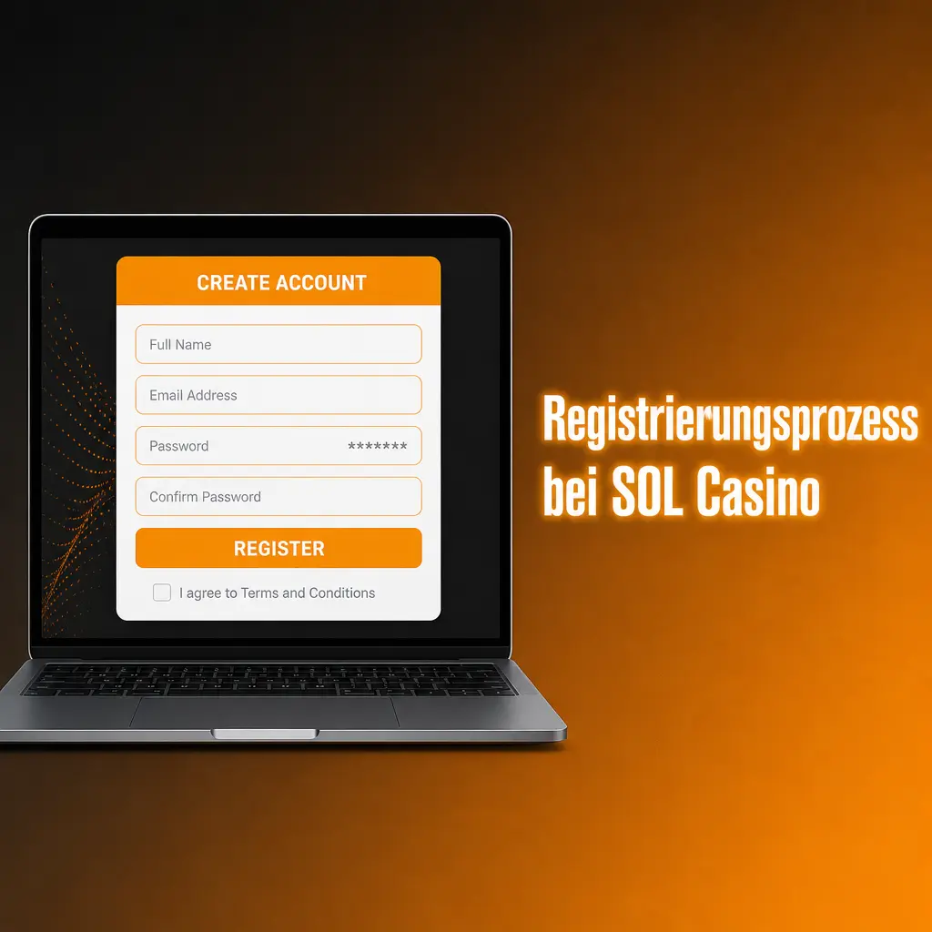 Schritt-für-Schritt Registrierungsprozess bei SOL Casino mit Formular für E-Mail, Passwort und persönliche Daten