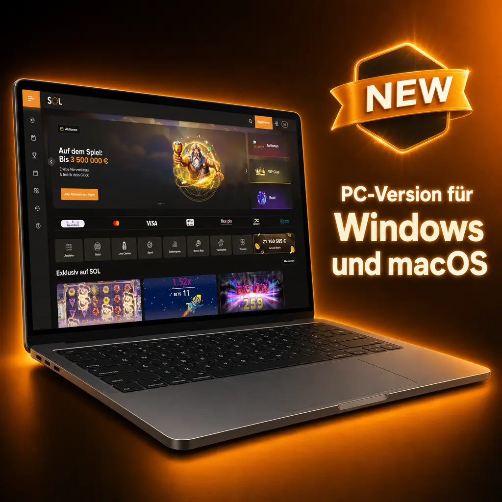 SOL Casino PC-Version: Browser-basiertes Online-Casino für Windows und macOS ohne Download