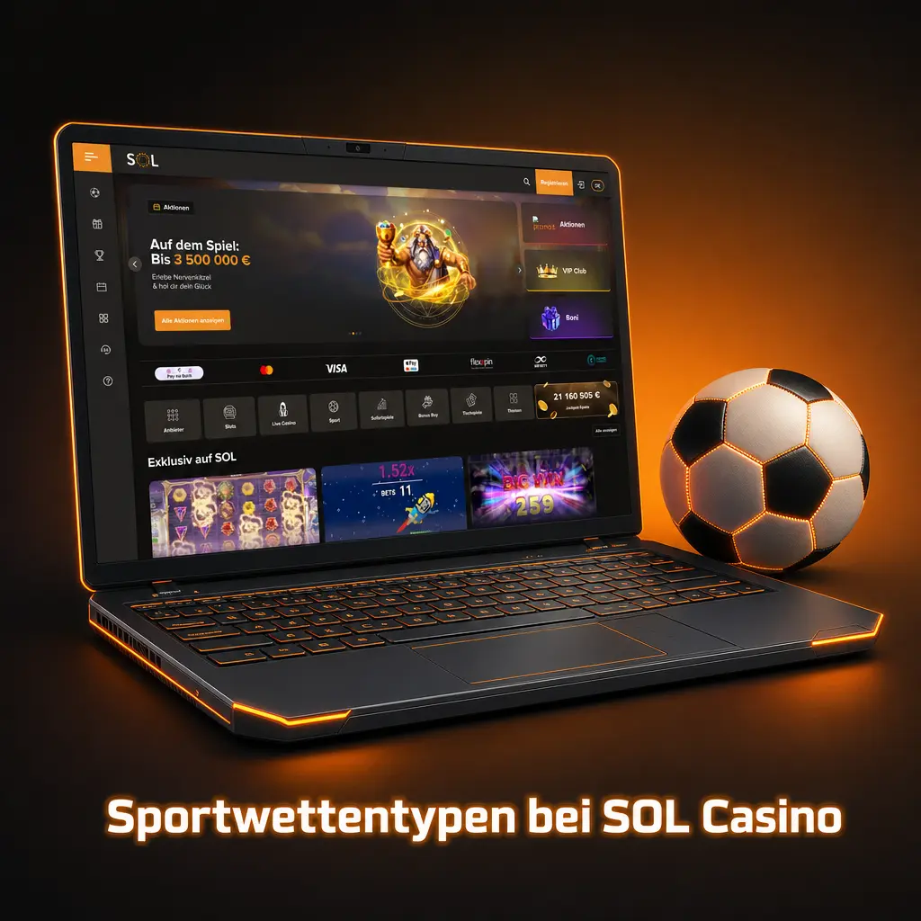 Sportwettentypen bei SOL Casino: Fußball, Tennis, Basketball, Eishockey und Cybersports auf über 30 Sportarten
